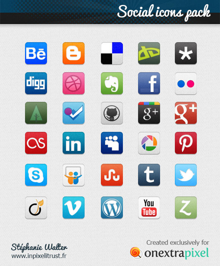 Pack de 30 icones sociales pour webdesigner et développeurs