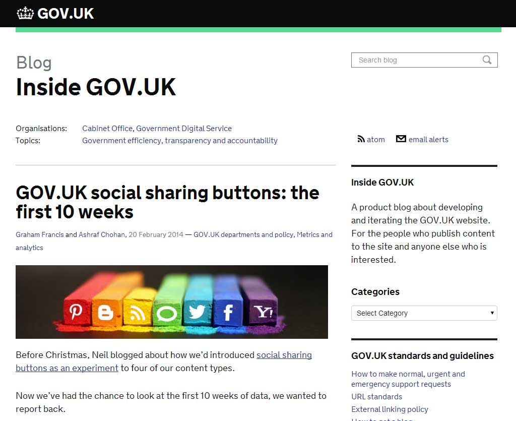 GOV.UK social sharing buttons: the first 10 weeks