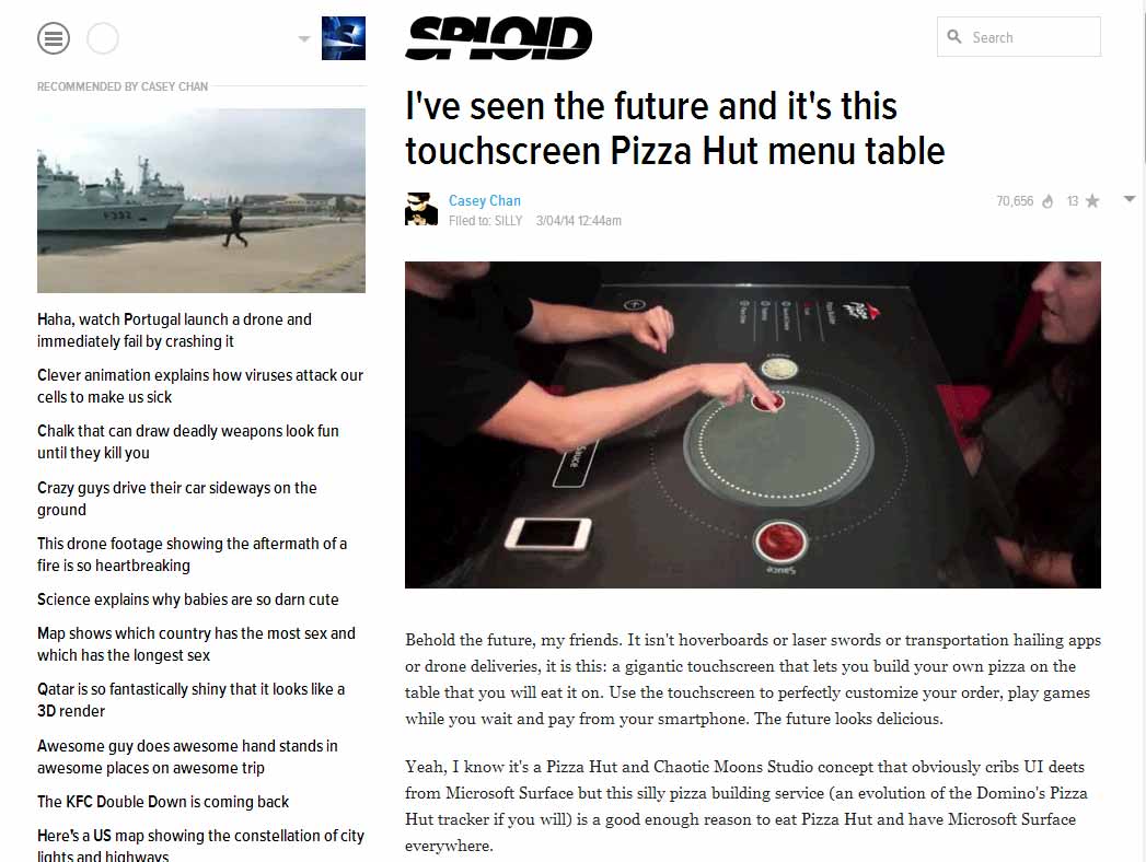I've seen the future and it's this touchscreen Pizza Hut menu table 