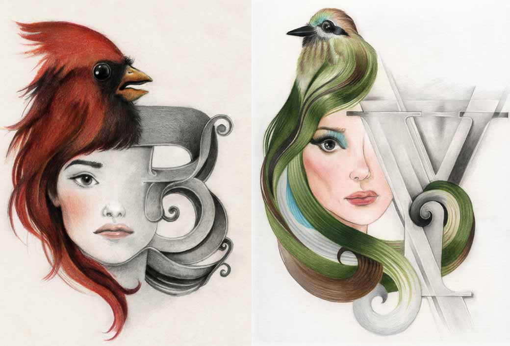 Face/Bird/Letter, beautiful drawing inspiration