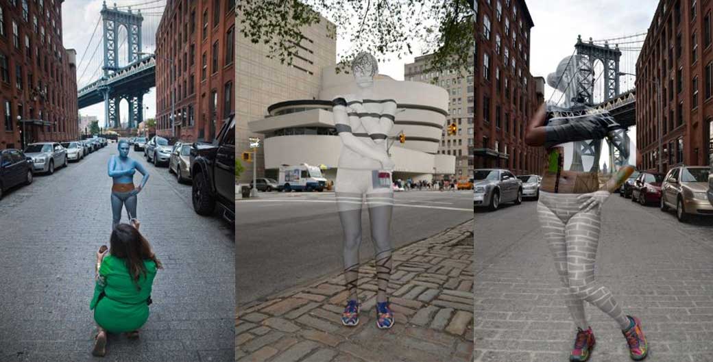 Body-paint artist blends models into NYC landmarks
