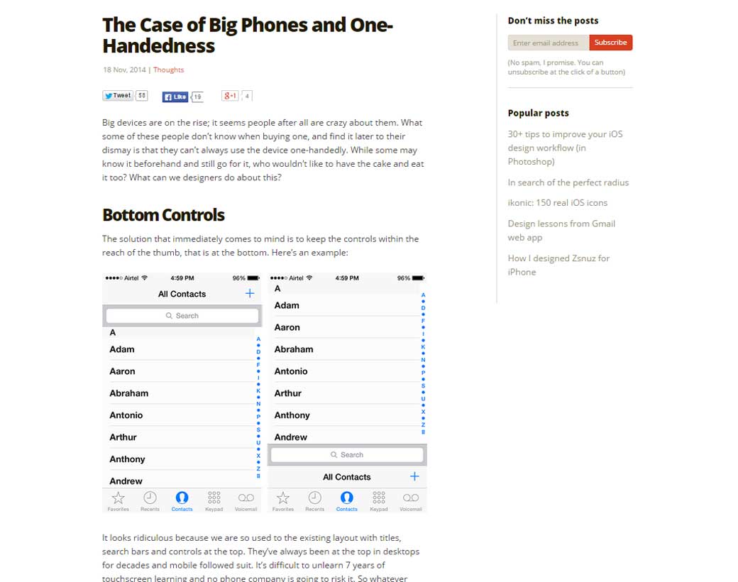 The Case of Big Phones and One-Handedness