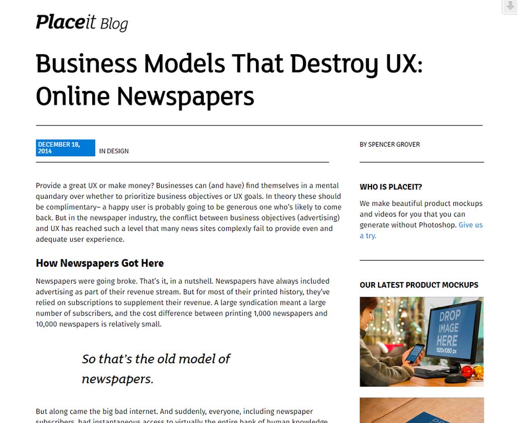 Business Models That Destroy UX: Online Newspapers
