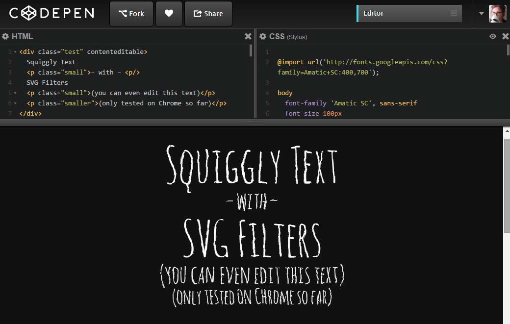 Squiggly Text Experiment with SVG filters