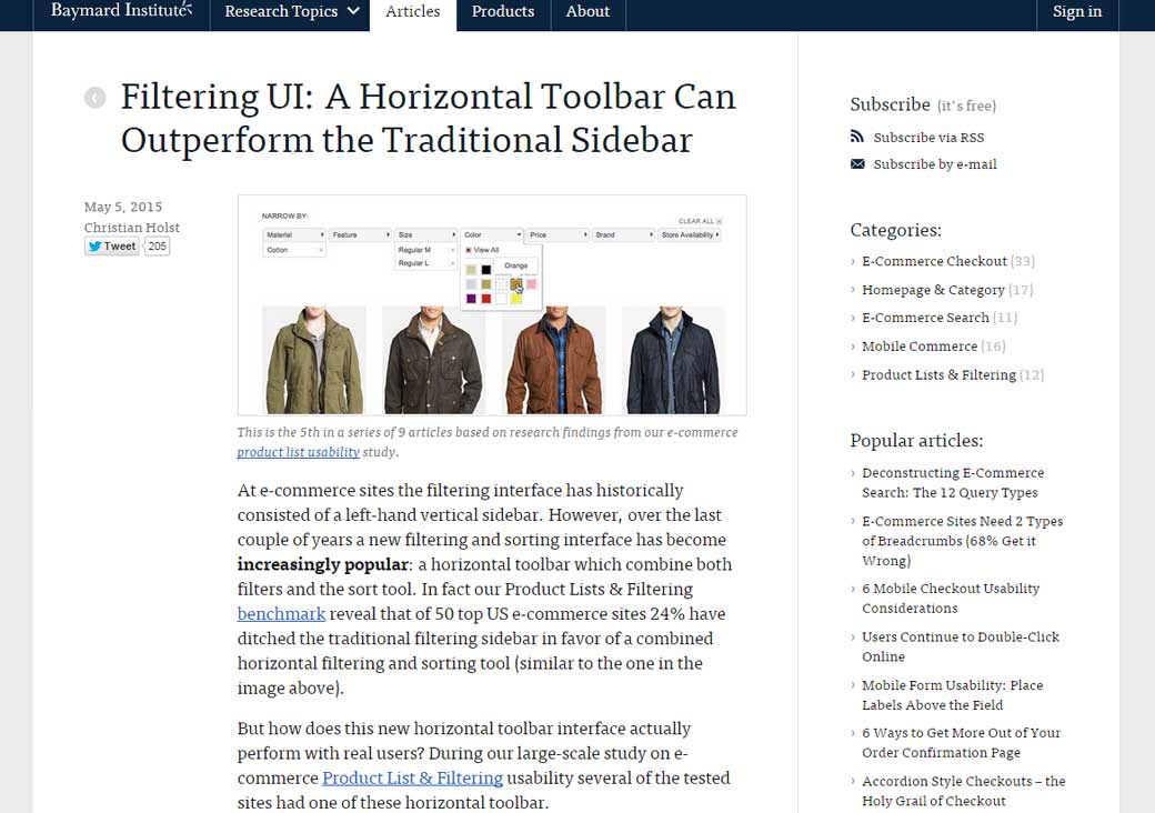 Filtering UI: A Horizontal Toolbar Can Outperform the Traditional Sidebar