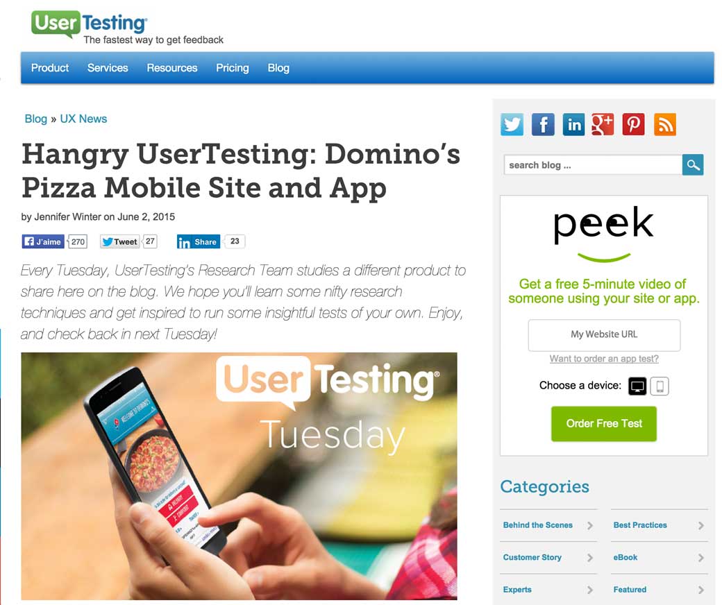 Pizza app/site user testing