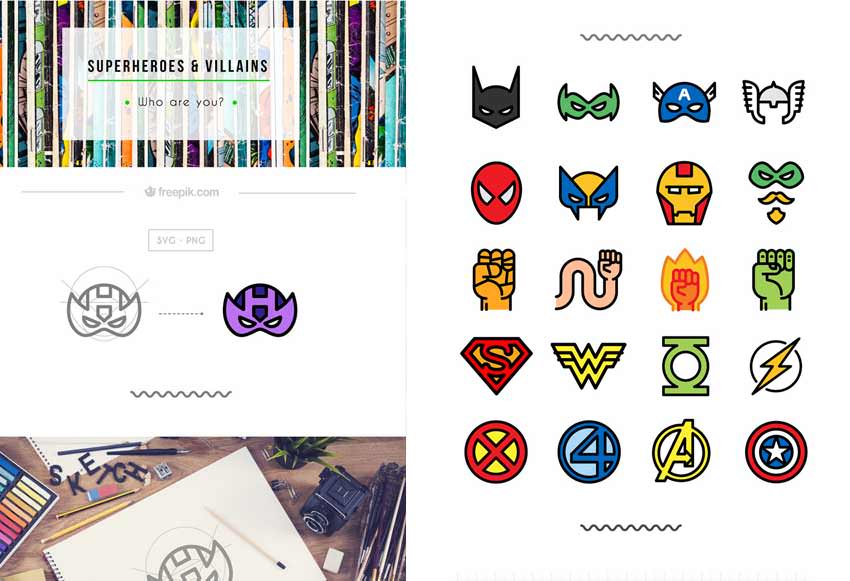 The Flat Superheroes & Villains Icon Set (100 Icons, PNG & SVG)