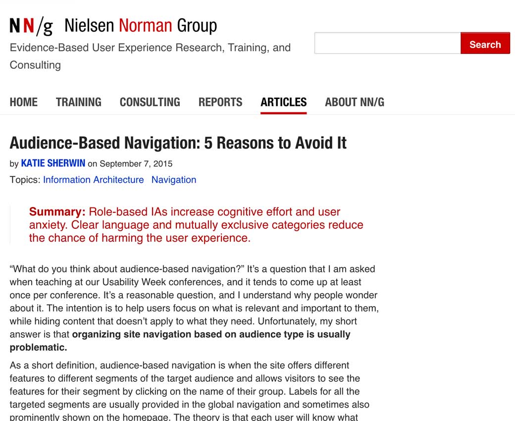 Audience-Based Navigation: 5 Reasons to Avoid It