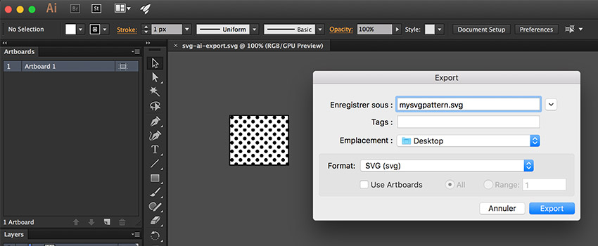 Exporter un SVG avec un pattern qui fonctionne dans IE/Edge depuis Illustrator CC 2015.