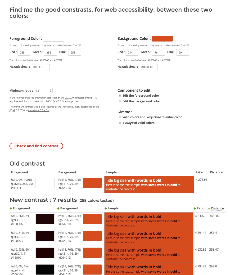 Screenshot of tanaguru with orange and white contraast