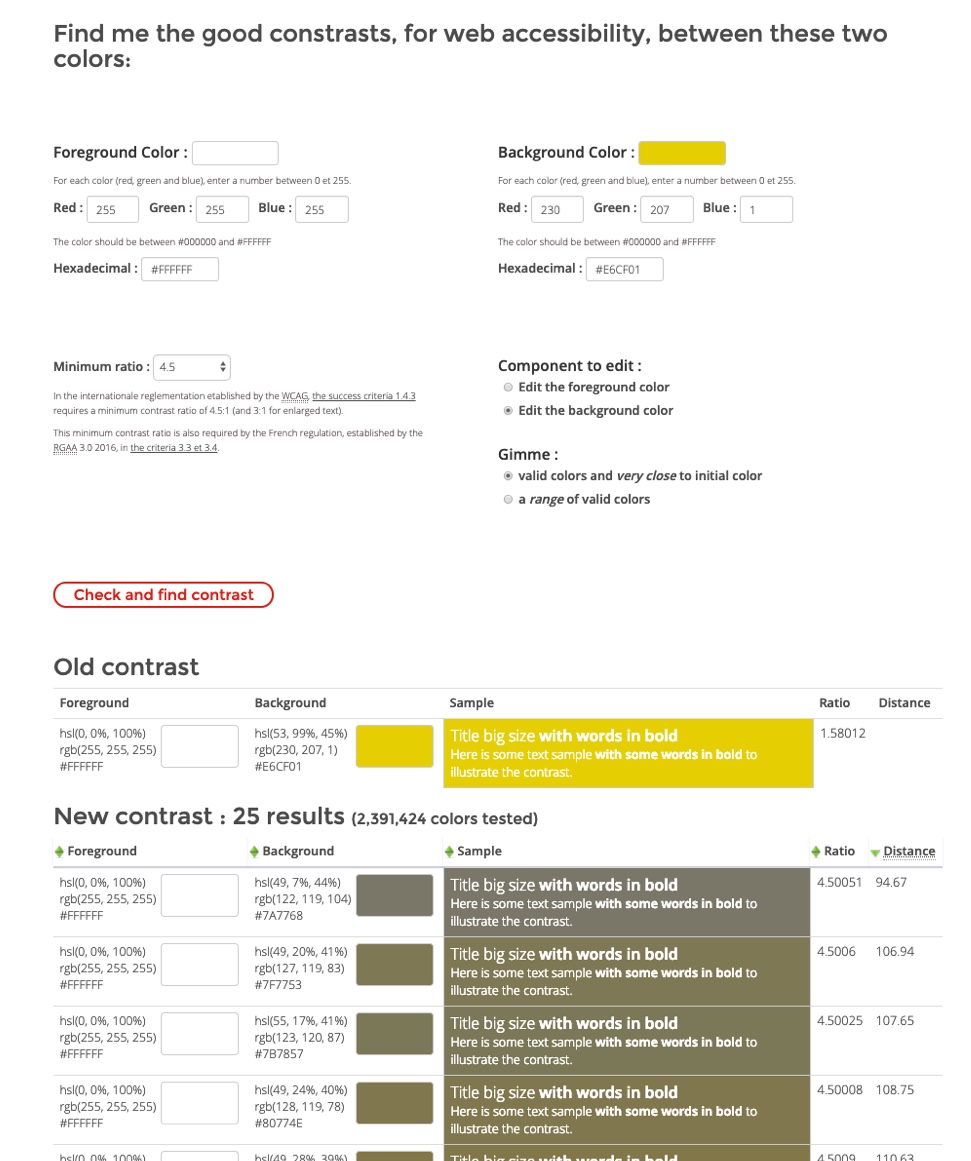 Accessible variation of the yellow chosen by tanaguru is an ugly dark brown