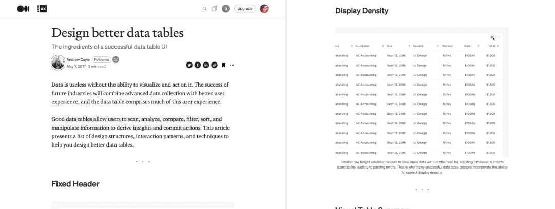 Screenshot of "Designing better tables"