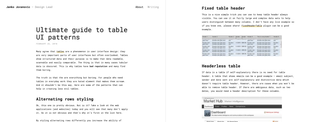 Screenshot of "Ultimate guide to table UI patterns"