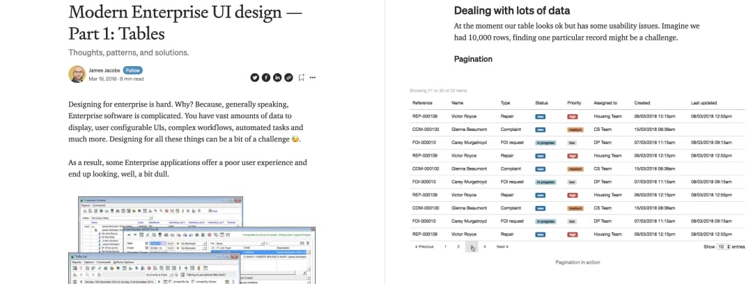 Screenshot of "Modern Enterprise UI design — Part 1: Tables"