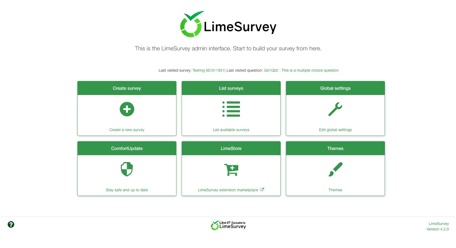 Screenshot of the Lime Survey Administration