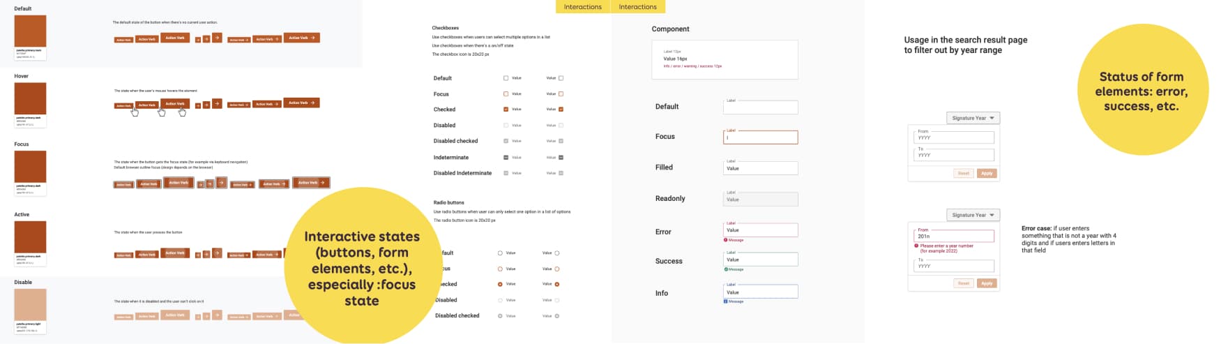 Documentation for button states and form elements