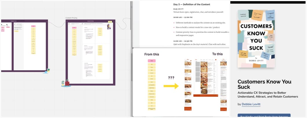 Example of my miro board on the left and screenshot of the book's website on the right