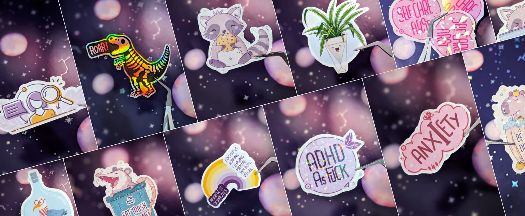 a montage of the different stickers available on this page
