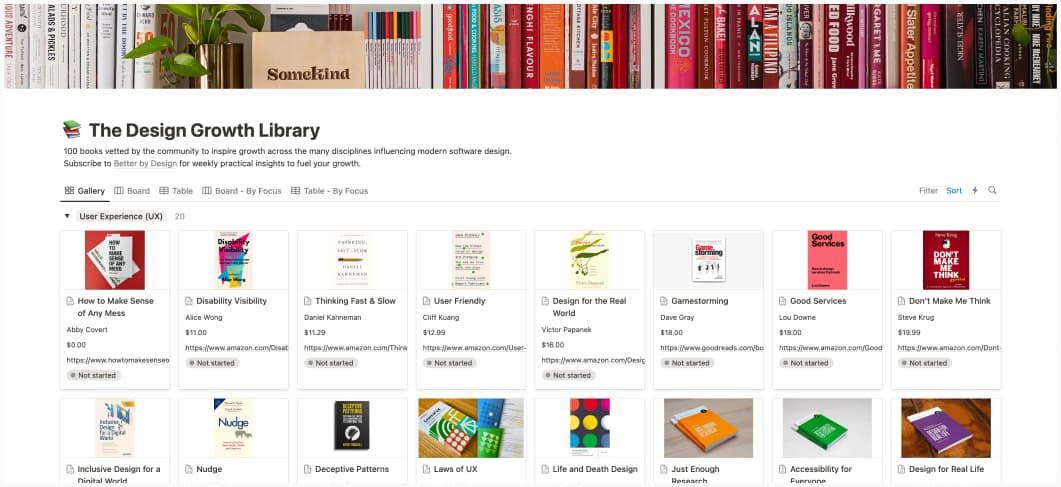 Screenshot of the book library notion page