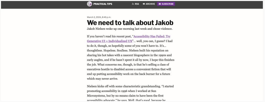 Screenshot of the article "we need to talk about jakob"