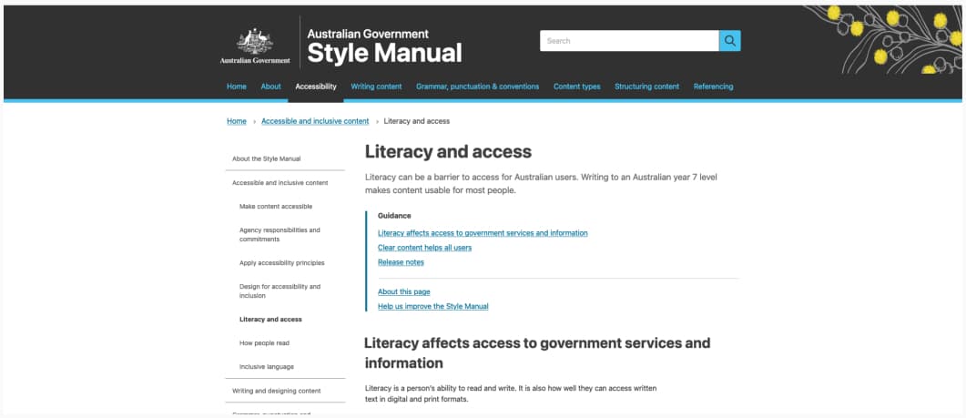 Screenshot of the article Literacy and access