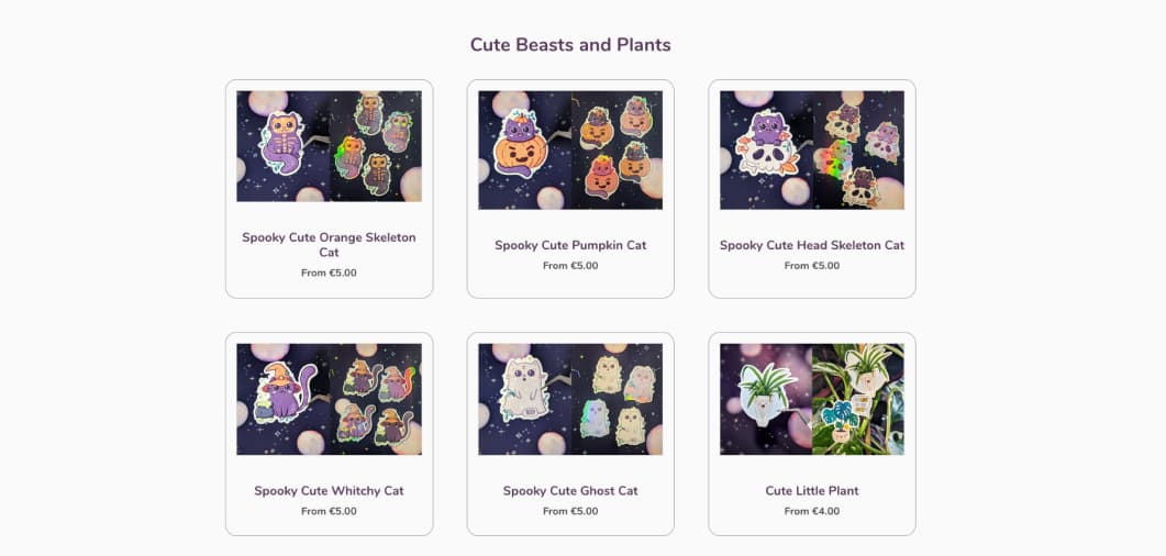Screenshot of the shop with some cute spooky cat stickers