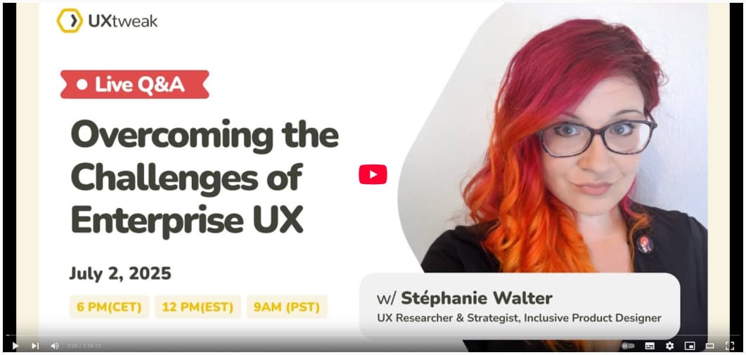 Screenshot of the YouTube replay for overcoming challenges in enterprise UX